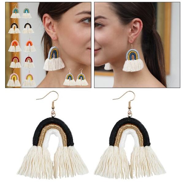 Iris Style Tassel Ørepynt, Hengefringe Ørepynt for Kvinner, Kongelig Svarte Tassel Ørepynt