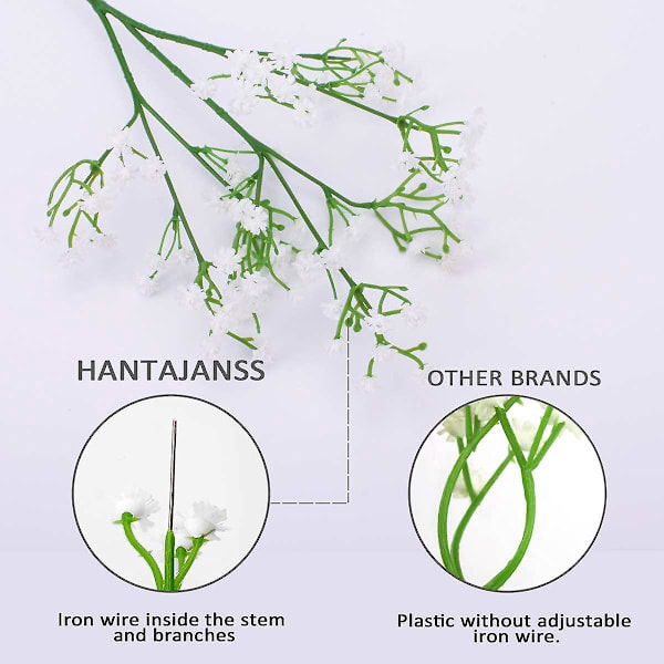 12 kpl Gypsophila keinotekoisia kukkia kimppuja Väärennettyjä todellisen tuntuisia kukkia Hääjuhlan koristeluun DIY Koti sisustus Baby Breath Valkoinen