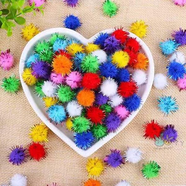 3 cm fluffy glitterbolde til indekatte - glitrende legebolde med glitter til killinger, giftfri kattelegetøj, 60-pak