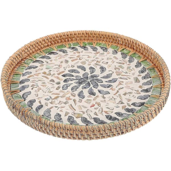 Serving Tray Round Woven Fruit Basket Decorative Rustic Storage Tray Decoration 26s