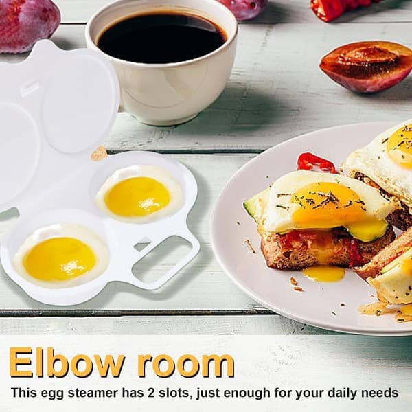 White Microwave Egg Poacher 2-Cavity Nonstick Egg Cooker with Lid Double Cup Poached Egg Maker Easy Egg Cooker Kitchen Utensil
