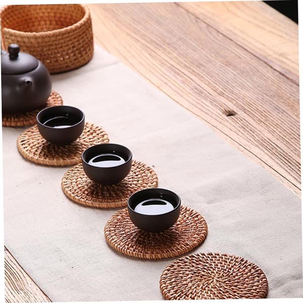 5 st Rattan Woven Coasters Set Handmade Retro Braided Table Mats