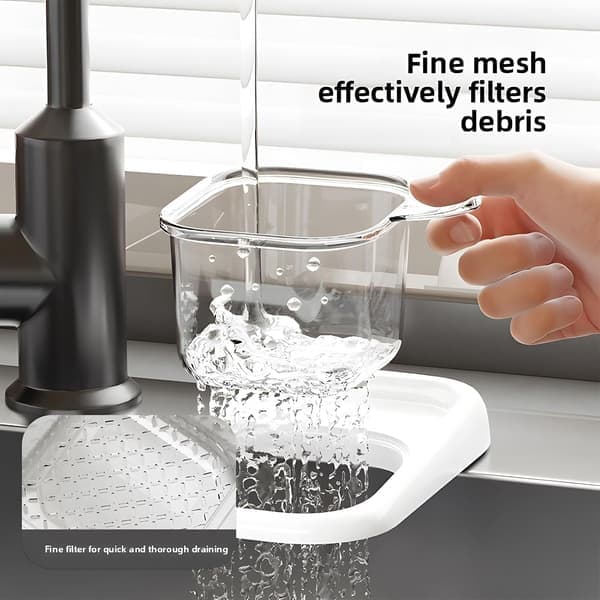 Sink Hanging Strainer with Suction Cup, Automatic Tilting Sink Strainer Basket, Hanging Corner Sink Kitchen Waste Collector (White)(Ho)