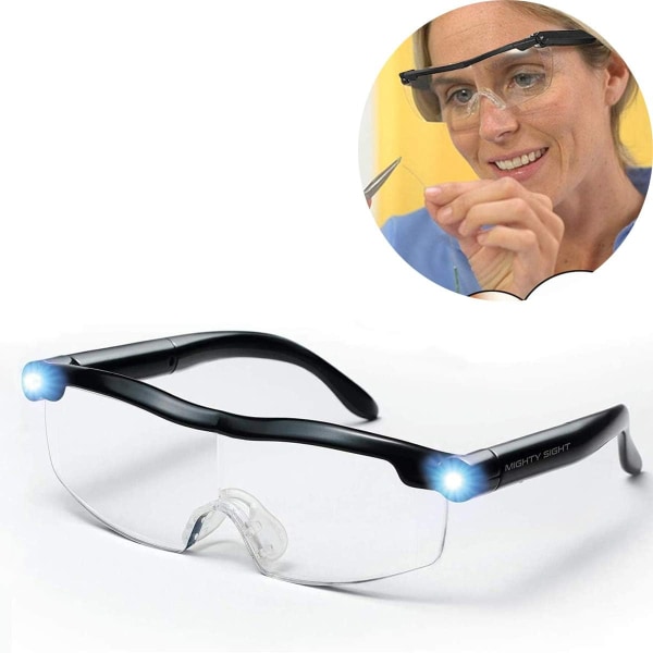 Læsebriller - Kraftig synslup med LED-lys, 160 % forstørrelse, til læsning, alt præcisionsarbejde, reparationer, syning, ure og håndværk