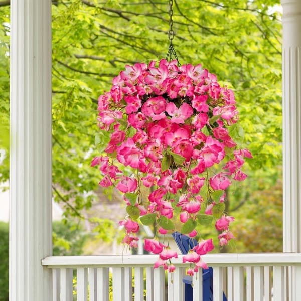 Artificial Hanging Flowers 2-Pack - Silk Hibiscus UV Resistant for Outdoor Use (BT)