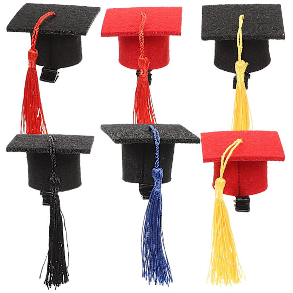 6 stk Mini Doktorhatt Hårklipp Graduation Hat Hodeplagg Hodepynt Graduation Dekorasjon Assortert C
