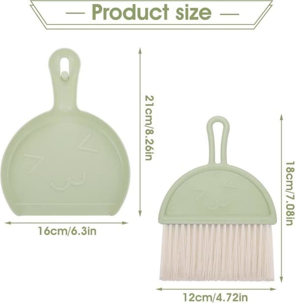 Mini Dustpan and Brush Set, Portable Tabletop Brush Set, Cleaning Tool with Soft Bristles (Green)