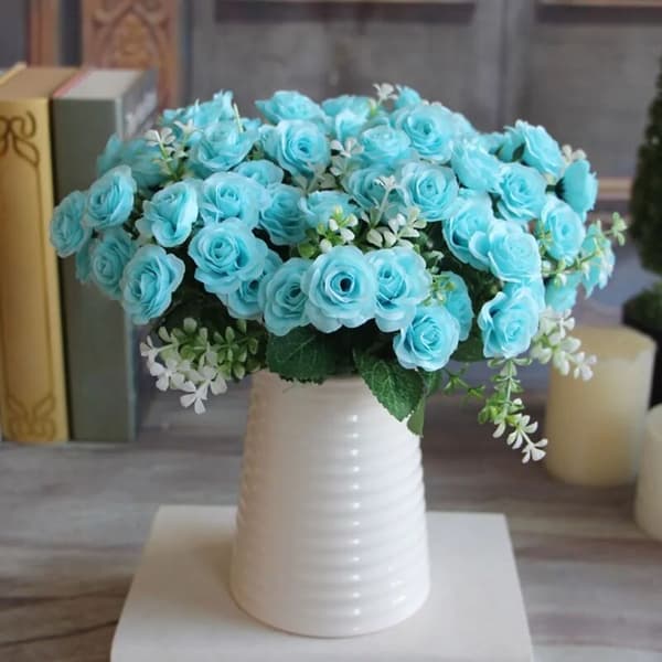 Blomsterbukett 15 Hoder Kunstig Rose Dekor til Julefestdekorasjon (Blå)