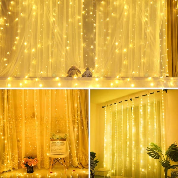 300 LED 3M*3M Lyslenke Gardin 8 Moduser Vanntett USB &
