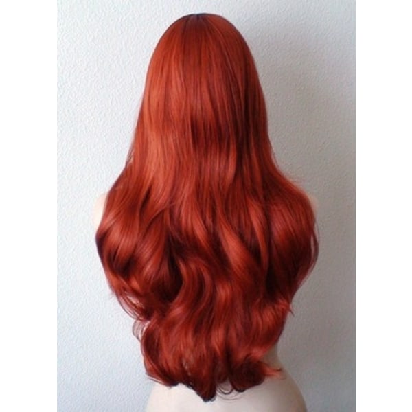 Kvinners parykker naturlig hår, mote hår Nett midtdel lang krøllet rød bølget parykk, syntetisk fluffy parykk Egnet for