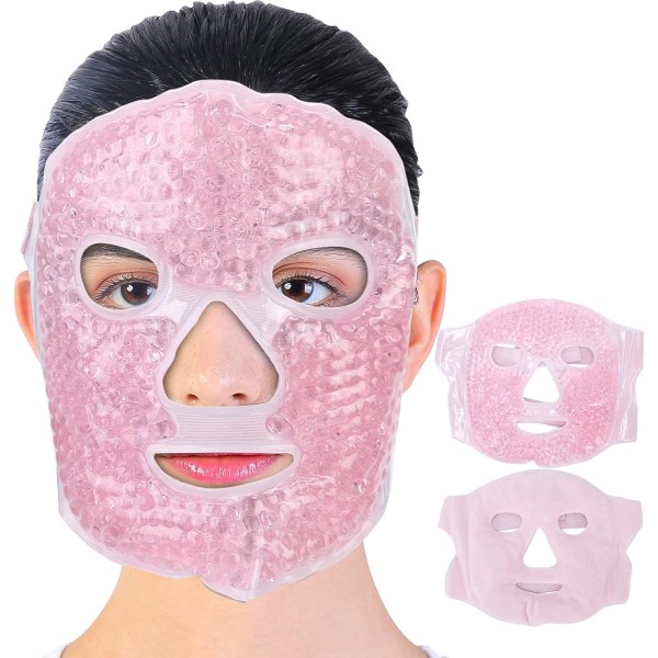 Ismask, Gelögonmask, Gelögonmask Full Face Kylterapi Kompress Ögonmask, Lindrar Puffiga Ögon och Mörka Ringar (Rosa)