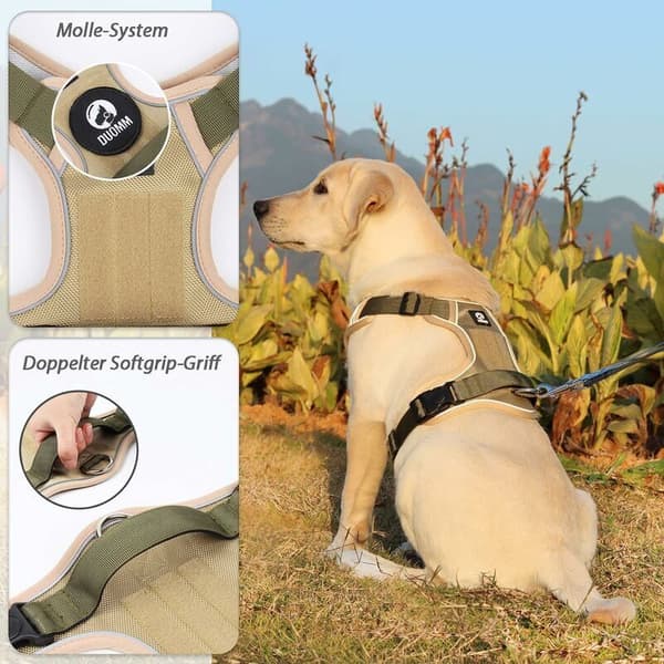 No-Pull Dog Harness, Harness for Medium Dogs, No-Pull Safety Harness, Tactical Dog Harness, Large Dog, Adjustable, Reflective, Khaki, M