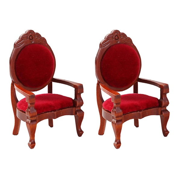 2 Pcs Action Figure Accessories Doll House Decoration Miniature Wooden Chair Red Wood Armchair Micro