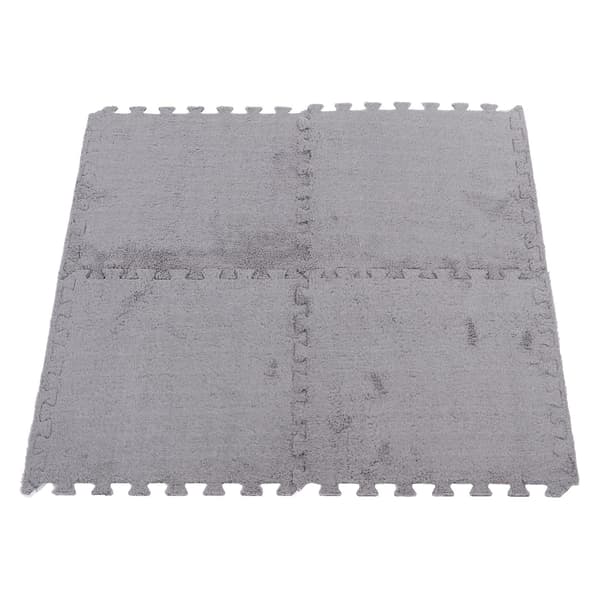 10 Pcs Plush Foam Floor Mat Soft Thick Split Joint Interlocking Plush Foam Mat for Room Floor Grey