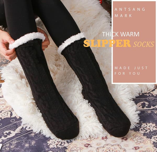Dam-tøfler-strømper Fuzzy Fluffy Hyggelige Kabine Vinterfleece Bløde Black
