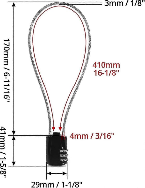 Retractable Cable Lock, Digital Combination Padlock with 41cm Cable for Motorcycle Bicycle Snowboard Ski Equipment Suitcases, Black