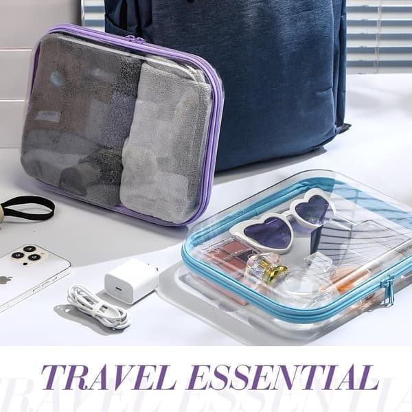 Transparent Storage Boxes - Hard, Clear Zippered Makeup Bags - 4 Pack