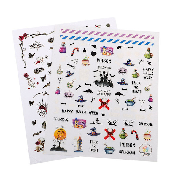 12 Ark Nagelstickers Nagelöverföringsdekaler Nagelfoljeblad Hallaween Nageldekorering Manikyrdekal Halloween Blandade Färger
