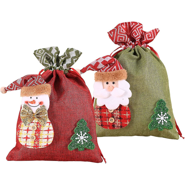 2 delar påsar Presenter med julsnöre jultomten jul och snögubbe Presentpåsar Paket Äppelljus Sweet Goodie Förpackning för barn