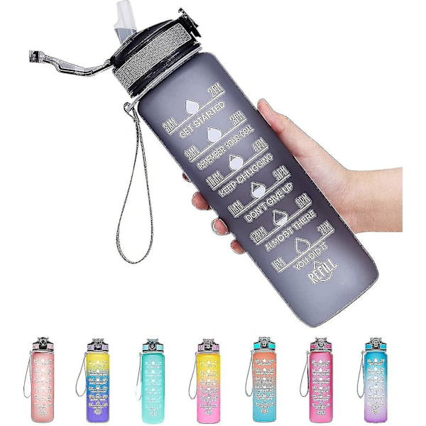 32oz Läcksäker BPA-Fri Vattenflaska med Tidsmarkering & Sugrör