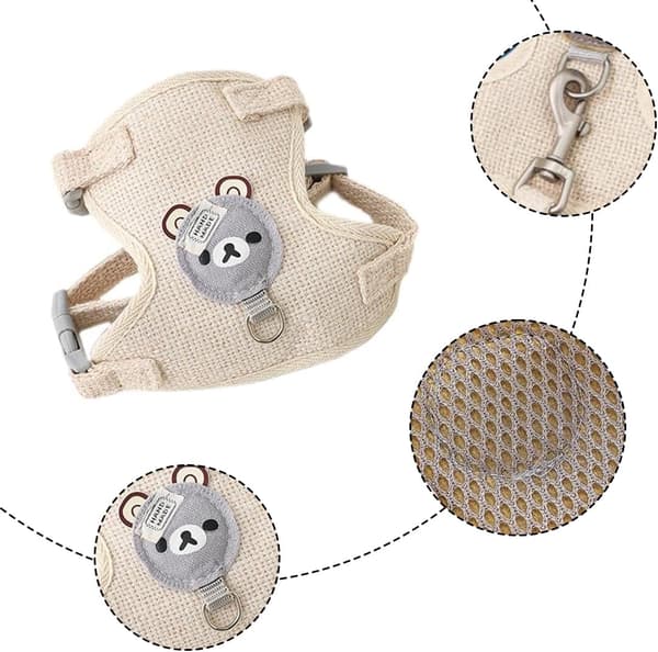 Harness for Dwarf Rabbit, Rabbit Harness, Collar and Leash for Small Animals, Adjustable, Breathable, (Beige, S)