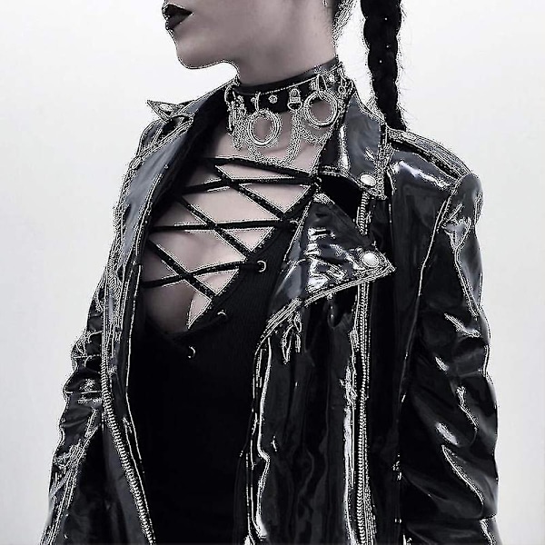 Dame Lær Choker Halskjede O Ring Halsbånd Gotisk Punk Cosplay 1 stk Svart