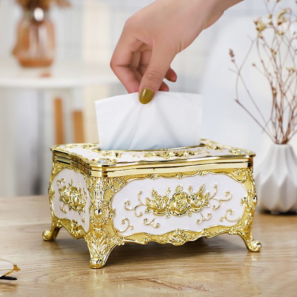 Luksuriøs Vævsæske med Dæksel Akryl Vævsboks Elegant Design Serviet Holder til Hjemmet Badeværelse (Guld med Hvid)