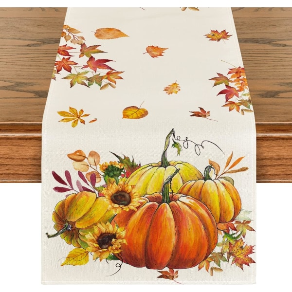 13 x 72 tommer høstgresskar solsikke lønneblad Thanksgiving bordskyver, høsthøst sesongmessig retro kjøkkenborddekor