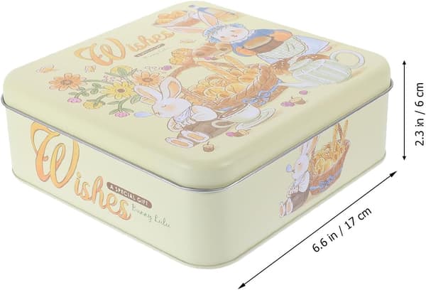Square Tinplate Cookie Jar, Candy Container for Biscuit Storage, Metal Packaging Box for Sweets, Home Storage