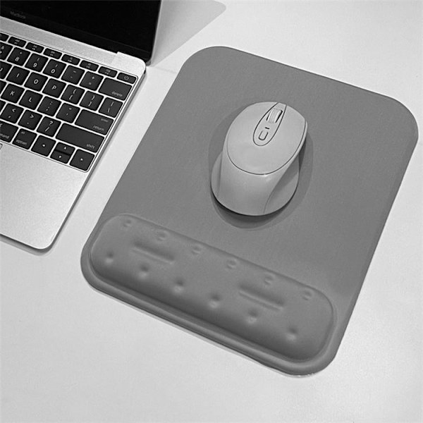 Musmatta med handledsstöd - Ergonomisk musmatta med minnesskum och halkfri PU-bakyta för laptop, dator, kontor (grå)
