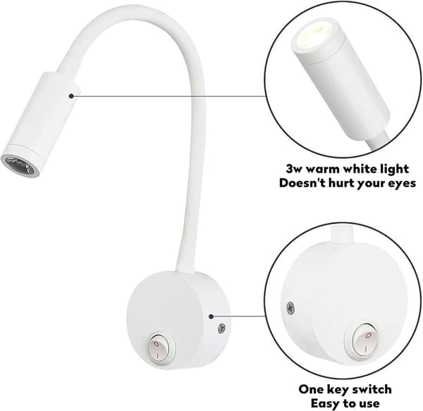 2 stk. LED-vægmonterede læselamper, hvid farve, skrivebordslampe
