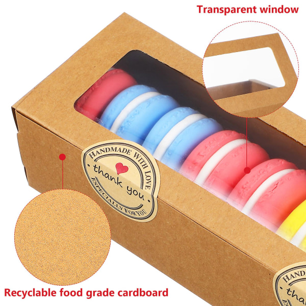 50 stk Macaron-bokser Emballasjebokser med klistremerker til hjemmebutikk gjør-det-selv-baking