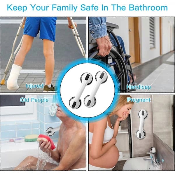 HA~Suction Cup Handle for Bathroom, 2 Pcs 30cm Disabled Grab Bars, Portable Support Handles, Safety Shower Grab Bar