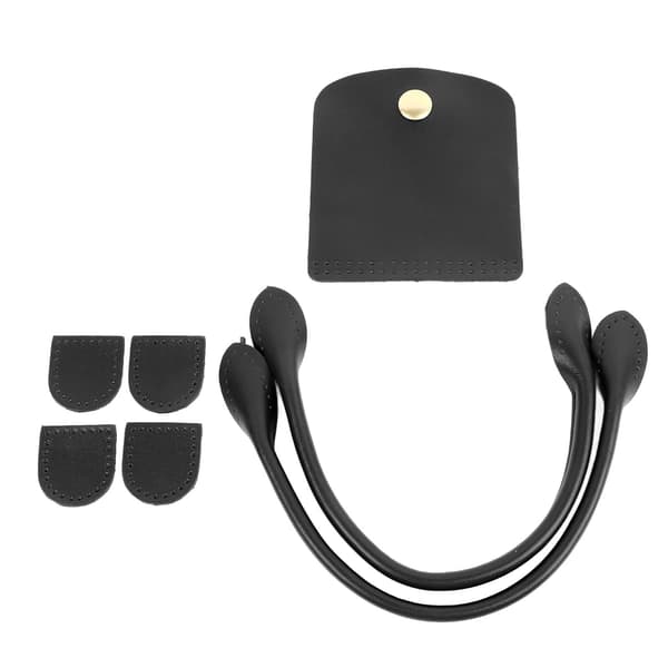 Leather Handle DIY Fashionable Handle with Fold Lock Zipper Stopper for Handbag Making Black Top Leather