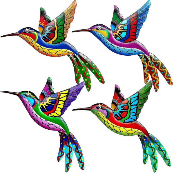 Metall Hummingbird veggdekor, metall veggkunst dekorasjoner, fargerike fugler veggdekorasjoner hengende for innendørs utendørs Hjem Soverom Stue Offi