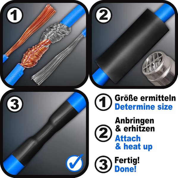 Sort krympeflex (pr. meter med lim) - Ø 15 mm 1 meter Kit 3:1 - Til loddeforbindelser til kabelisolering