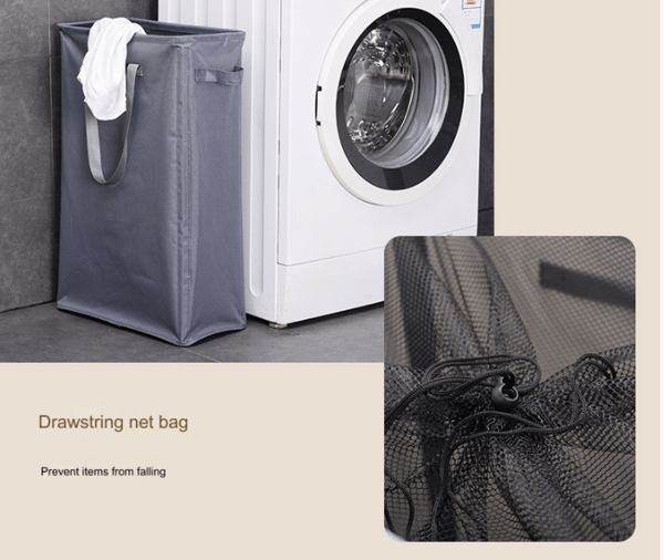 Laundry Basket with Handles Foldable Laundry Hamper Thin Dirty Clothes Hamper Slim Laundry Bag Collapsible Dirty Clothes Basket Black