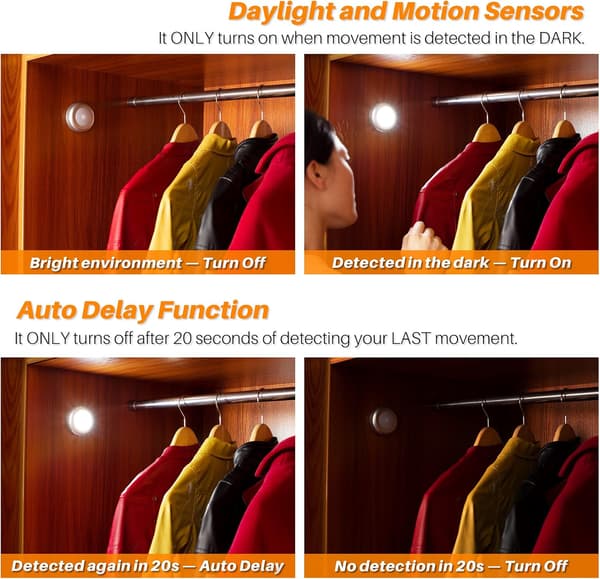 Indoor Motion Sensor Lights, Battery Operated LED Lamp for Under Cabinet, Cupboard, Wardrobe, Stairs, Closet, Kitchen, Hallway 3-Pack