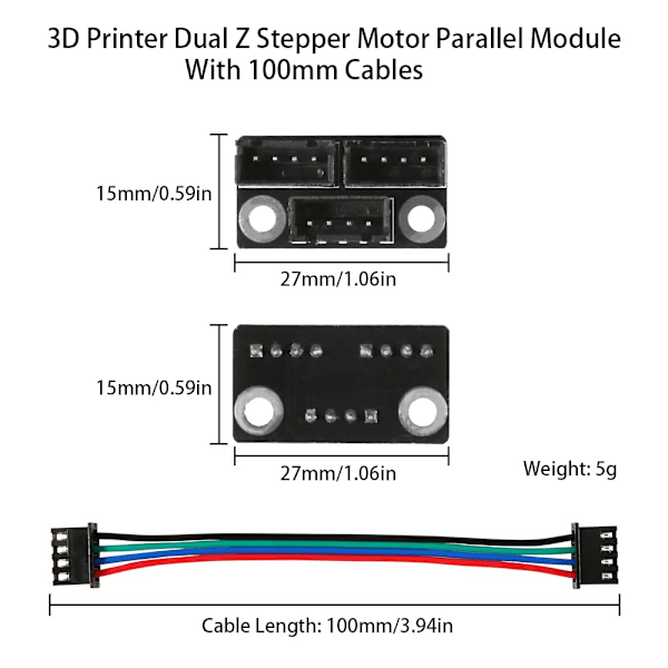 3D-skriverdeler og tilbehør, 1 stk 3D-skriver skrittmotor parallellmodul med 100 mm kabler for dobbel Z-akse Dual