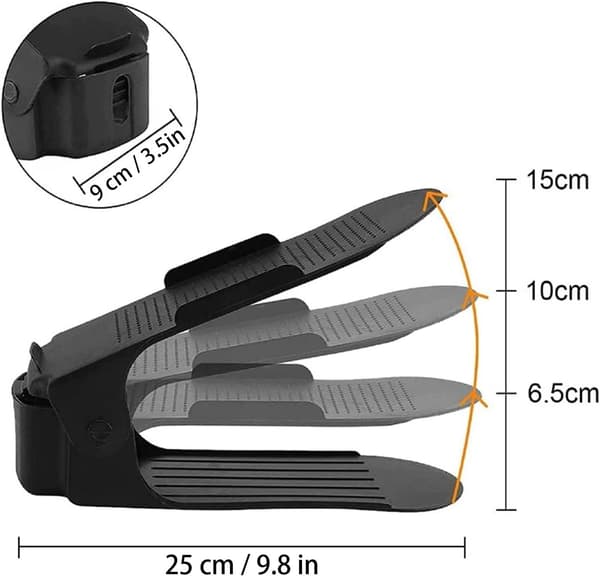 10-pack Black Adjustable Shoe Rack, Double Layer Non-slip Shoe Rack
