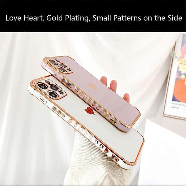 Compatible Case for iPhone 13 Pro Max 6.7 inch, Plated Love Heart, Funny Cute Side Pattern, Soft TPU Airbag, Anti-Fall, Shockproof Camera Protection