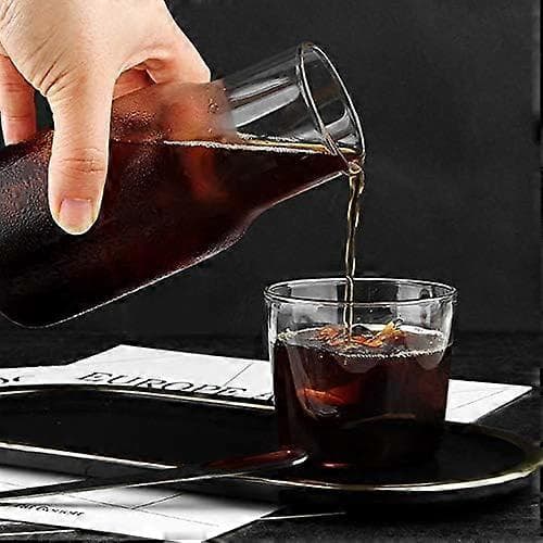 Glass Water Carafe with Cup Lid, 530ml Clear Bedside Pitcher, Dishwasher Safe Space-Saving Design