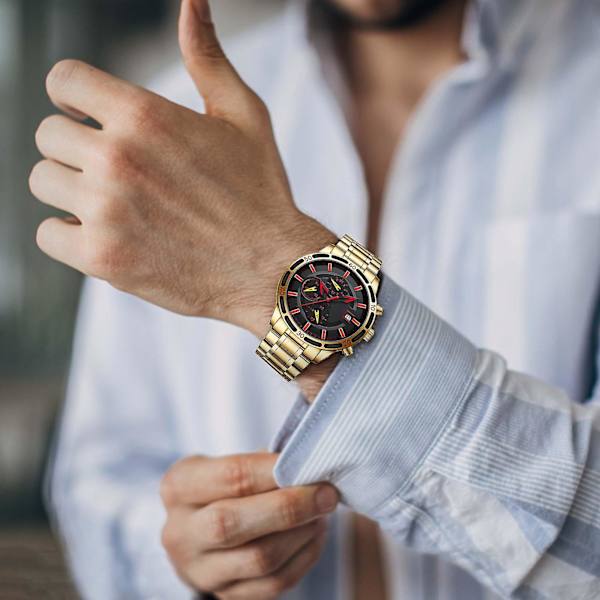 Herrar Multi Time Chronograph Digital Analog Rostfritt Stål Sport Armbandsur