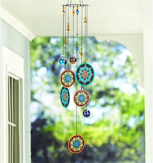 Mandala Wind Chimes Outdoor with Melodic Deep Tone, Chakra Crystal