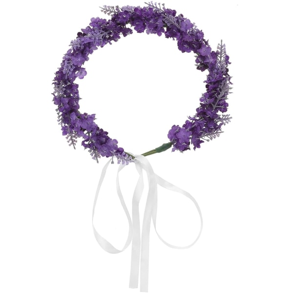 Crown Floral Halo Hårkrans Bryllup Blomster hodeplagg med bånd for kvinner Jenter Strandferie Bryllup Bursdagsfest Lilla