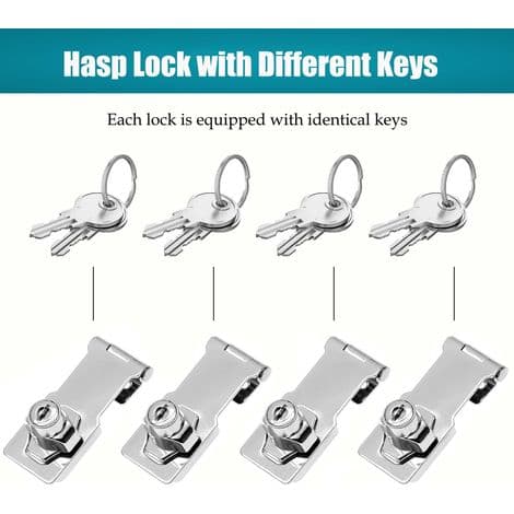 (Silver) Hook and Latch Lock with Key, 4-inch Rotating Key Latch, Metal Security Latch, Suitable for Small Doors and Cabinets