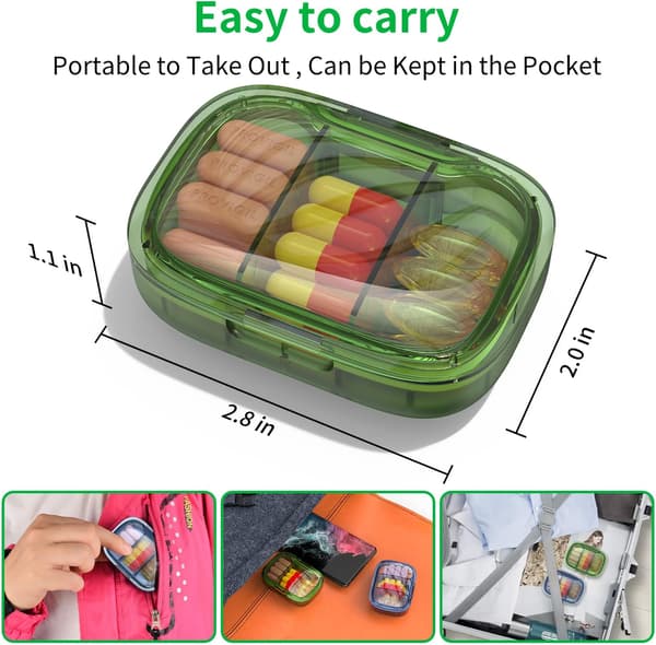 Small Pill Box with Compartments, Moisture-Proof Pill Container, Travel Pill Organizer