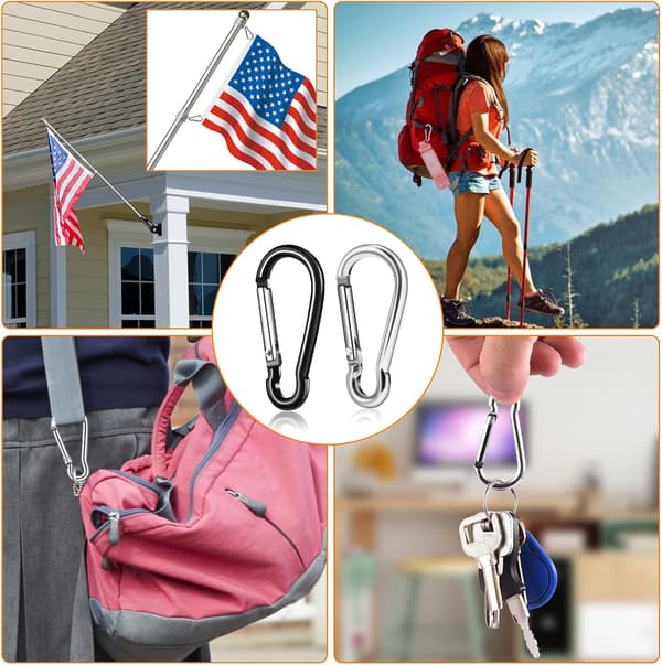 Flagpole Ring Replacement Carabiners | 4 Pcs Aluminum Alloy Flagpole Clip Spring Snap Hooks for Flags with Grommets | Replaceable Flagpole