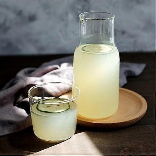 Glass Water Carafe with Cup Lid, 530ml Clear Bedside Pitcher, Dishwasher Safe Space-Saving Design