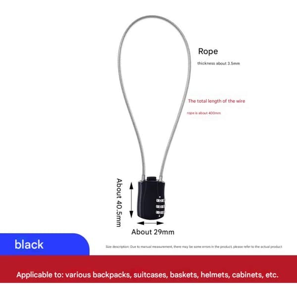 Retractable Cable Lock, Digital Combination Lock with 41 cm Cable for Motorcycle, Bicycle, Snowboard, Skis, Suitcases, Black